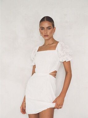 Sabo Skirt White Puff-Sleeve Cutout Mini Dress